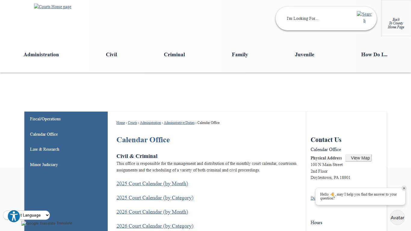 Calendar Office | Bucks County, PA